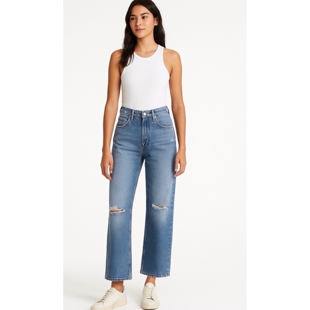 NEW Edwin Kali Ankle Jeans 29 Quest Distressed Organic Cotton High Rise Wide Leg